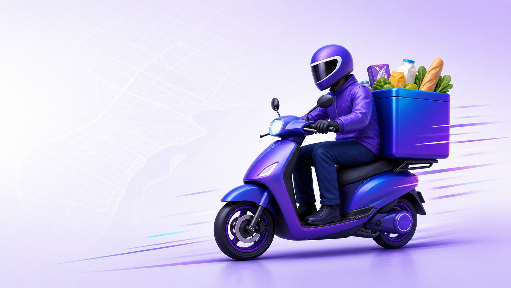 Bringo courier riding a scooter with groceries